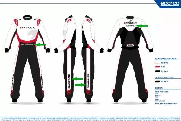 COMBINAISON SPARCO PRIME K AVEC NOM DU PILOTE ET DRAPEAU
